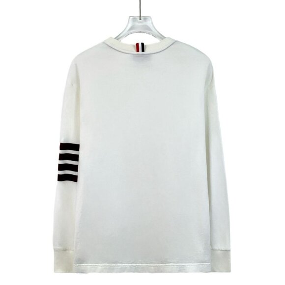 CM0240 Thom Browne White Long-Sleeve Crewneck Shirt With Burgundy Stripe - Picture 2 of 8